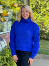 Royal Blue Cable Knit Cowl Neck Sweater