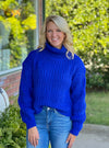 Royal Blue Cable Knit Cowl Neck Sweater