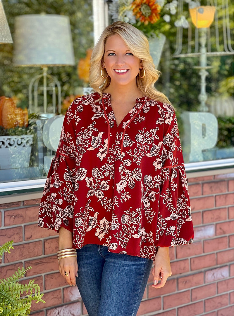 Printed Bubble Sleeve Top