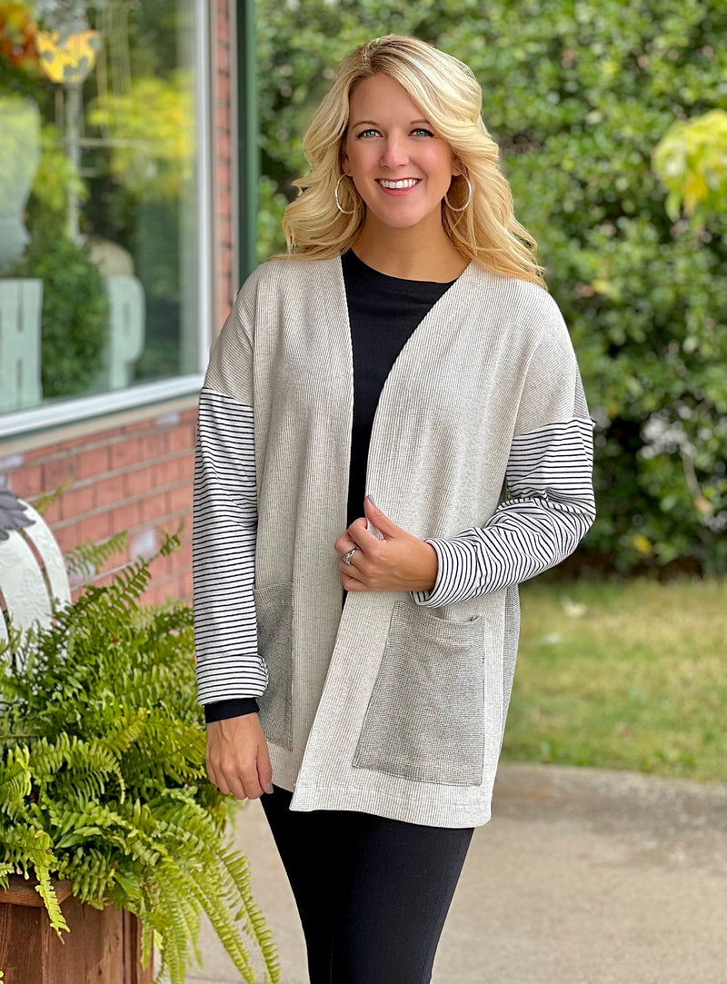 Striped Detailed Open Cardigan