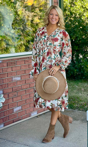 Floral Midi Dress with Ruffle Details