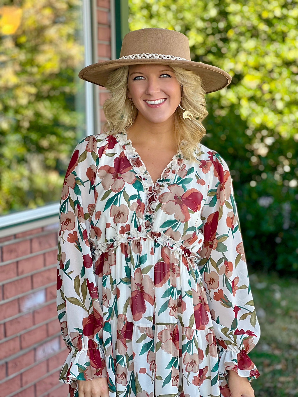 Floral Midi Dress with Ruffle Details