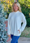 Ivory Textured Pullover with Mock Neck
