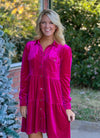 Hot Pink Velvet Tiered Dress
