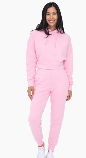 Pink Quilted Hoodie & Jogger SET
