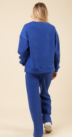 Blue Textured Top and Pant Set