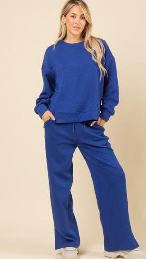 Blue Textured Top and Pant Set