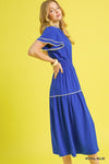 Royal Blue Smocked Waist Flutter Sleeve Midi Dress **FINAL SALE**