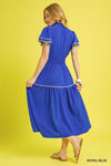 Royal Blue Smocked Waist Flutter Sleeve Midi Dress **FINAL SALE**