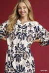 Navy Abstract Printed Midi Dress