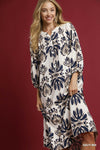 Navy Abstract Printed Midi Dress