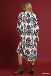 Navy Abstract Printed Midi Dress