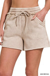 Acid Wash Fleece Drawstring Shorts