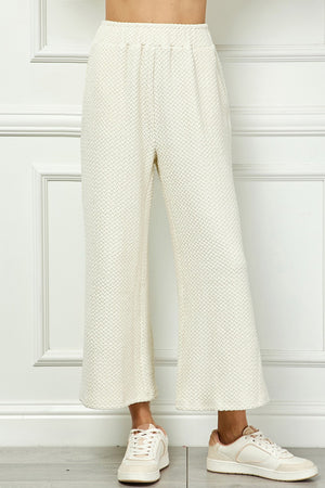 Cream Textured Top and Pant SET