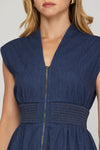 Denim Smocked Waist Dress with Zipper Detail