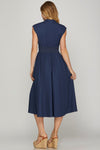 Denim Smocked Waist Dress with Zipper Detail