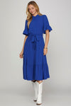 Royal Blue midi Dress with Waist Tie Detail