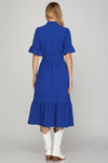Royal Blue midi Dress with Waist Tie Detail
