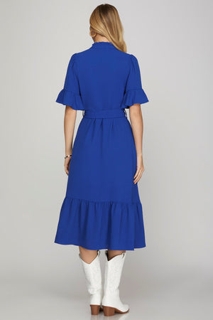 Royal Blue midi Dress with Waist Tie Detail