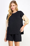 Black & Beige Quilted Top and Pant SET