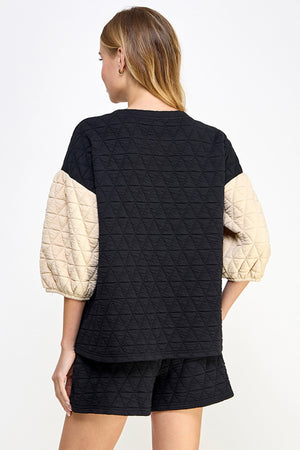 Black & Beige Quilted Top and Pant SET