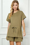 Drop Shoulder Top with Cinched Waist Detail