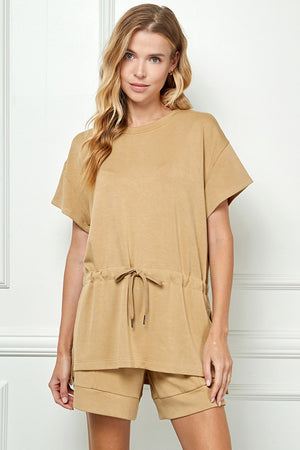 Drop Shoulder Top with Cinched Waist Detail