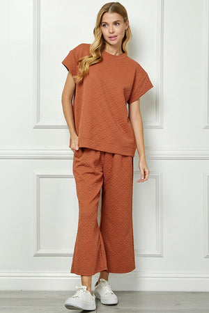 Flower Textured Top and Pant SET