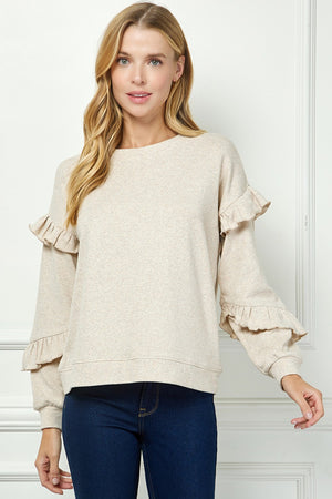 Heathered Oatmeal Ruffle Top