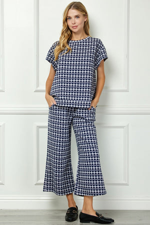 Navy Printed Top and Pant SET