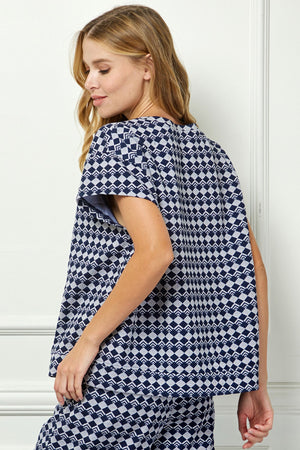 Navy Printed Top and Pant SET