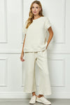Cream Textured Top and Pant SET
