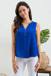 Royal Blue Split Neck Tank wtih Button Detail