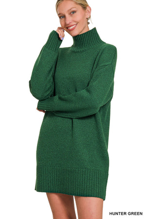 Hunter Green Long Sleeve Mini Sweater Dress