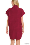 Wine Mock Neck Short Sleeve Sweater Dress