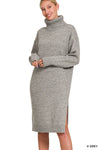 Grey Midi Sweater Dress with Slit Detail