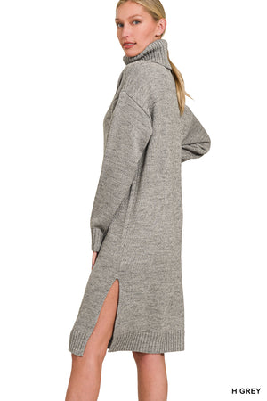 Grey Midi Sweater Dress with Slit Detail