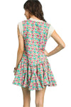 Floral Sleeveless Dress with Contrast Sleeve and Neckline