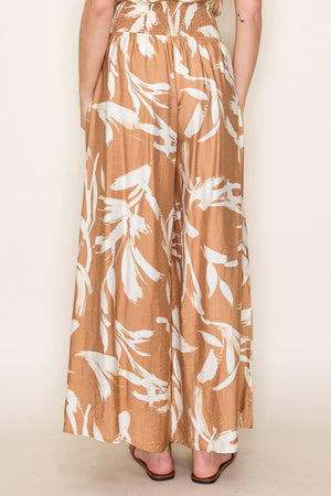 Floral Wide Leg Pant with Smocked Waist