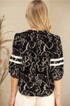 Floral Burn Out Velvet Top with Stripe Sleeve Detail