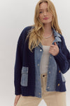 Sweater Cardigan Featuring Denim Lapel