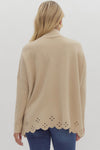 Oatmeal Laser Cut Detailed Sweater with Side Slit