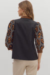 Black Top with Floral Embroidery & Neckline Detail