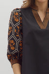 Black Top with Floral Embroidery & Neckline Detail
