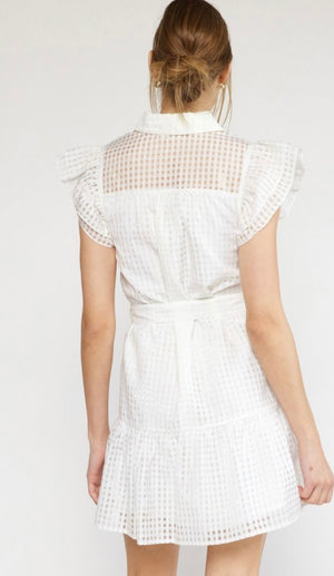 Off White Sheer Grid Mini Dress