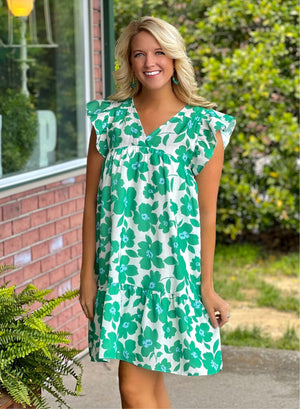 Green Floral Babydoll Dress