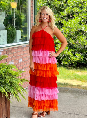 Colorblock Tulle Tiered Dress