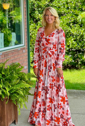 Floral Long Sleeve Maxi with Tie Belt