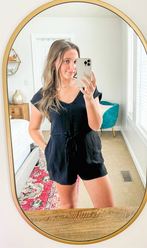 Black Romper with Braided Criss Cross Back