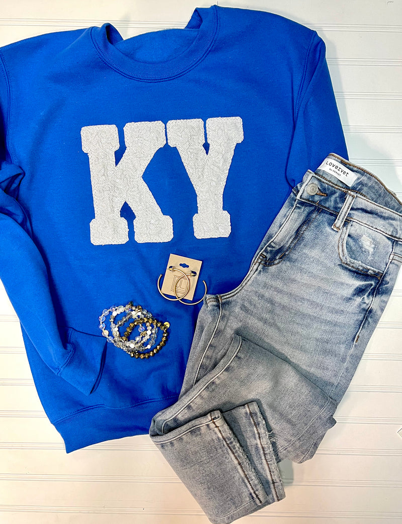 Blue KY Sequin Sweatshirt **PRE ORDER**